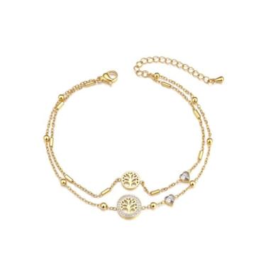 Imagem de Jovivi Tornozeleira feminina banhada a ouro 18 K, corrente de elos de bola, árvore da vida/concha branca cristal coração pulseira tornozeleira verão boho praia joias presente, 8.2“, Metal, Sem Pedra