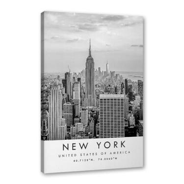 Imagem de Pôster de viagem preto e branco impressão de paisagem da cidade do mundo pintura em tela de arte de parede de Nova York decoração de casa (16 x 24 polegadas (40 x 60 cm), emoldurado)