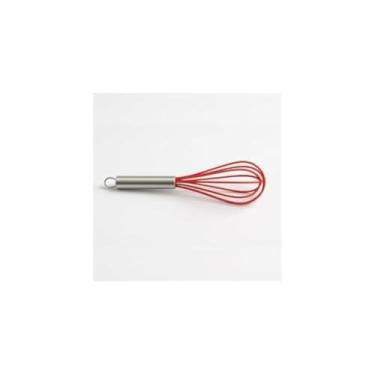 Imagem de Batedor de Claras de Silicone, Vermelho, Madeira e Silicone, 29 x 5,5cm, Resistente a Temperaturas -40ºC a 230ºC