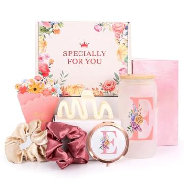 Imagem de GooBird Presentes com letra E para meninas – Caixa de presente rosa com copo e acessórios de cabelo, presentes de aniversário para filha, sobrinha, adolescente ou meninas adolescentes