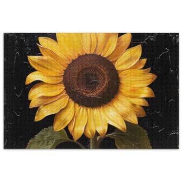 Imagem de Quebra-cabeça de girassol em preto para adultos, 1000 peças, presentes de elefantes brancos, quebra-cabeça rígido, brinquedo de arte para a família