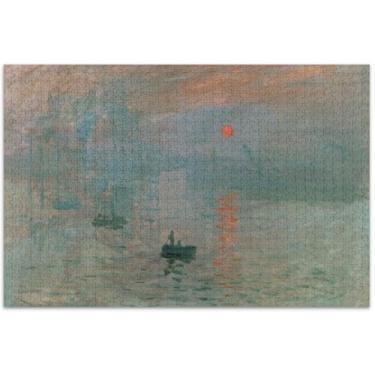 Imagem de Quebra-cabeça Monet Impression Sunrise 1000 quebra-cabeças para adultos decoração de arte de paisagem personalizado quebra-cabeça rígido divertido bobo, 75 x 40 centímetros