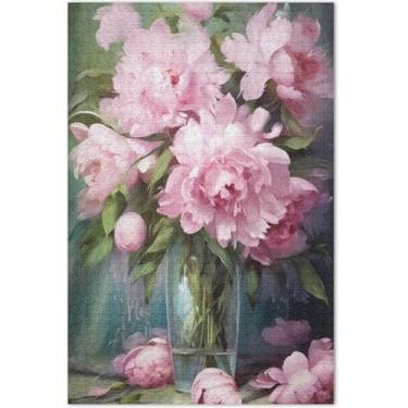 Imagem de Buquê de peônias rosa para adultos, 1000 peças, quebra-cabeça, família, presentes, colorido, floral, paisagem