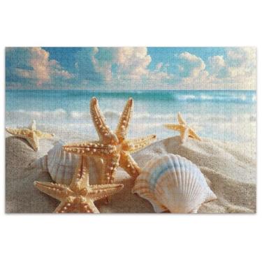 Imagem de Quebra-cabeça Sea Shells Starfish Beach para adultos 500 peças presentes de elefante branco engraçado difícil quebra-cabeças floral paisagem