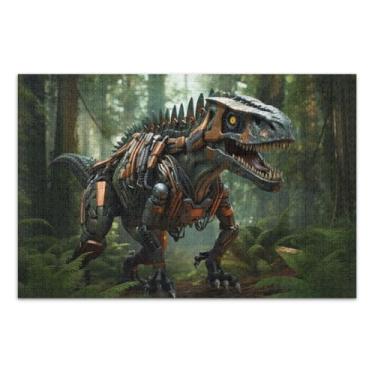 Imagem de Quebra-cabeças rígidos de dinossauro robô andando na selva para adultos com letras nas costas 1000 peças para adultos