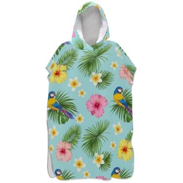 Imagem de Joisal Roupão de mudança verde de folhas tropicais flor pássaro para adultos poncho de surfe unissex de secagem rápida poncho adulto com capuz toalha de banho com capuz de praia