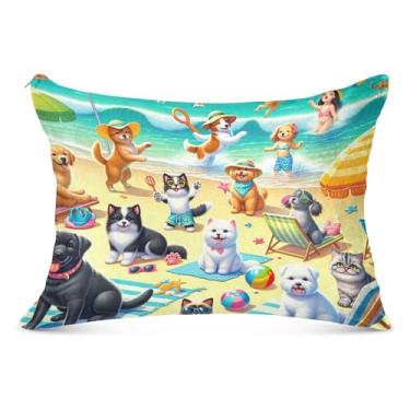 Imagem de Fronha grande fofa para cães gatos férias na praia com zíper longo padrão queen king size fronha presentes bonitos na moda, tamanho do corpo, 53 cm x 137 cm