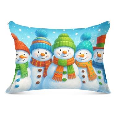 Imagem de Capa de almofada de flanela de Natal de boneco de neve com zíper padrão Queen King Body Size fronhas premium para cama, tamanho Queen, 50,8 cm x 76,2 cm
