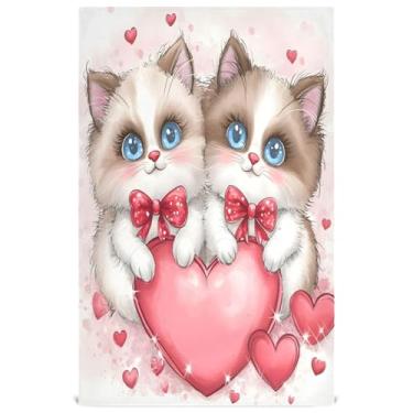 Imagem de Joisal Cute Cats Love Valentine Toalhas de prato de mão de chá fofas para decoração de cozinha lavar pratos de secagem rápida fina 45 x 71 cm, 1 pacote