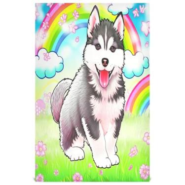 Imagem de Joisal Toalhas de chá fofas de cachorro Husky com desenho de cachorro, toalhas de prato fofas para decoração de cozinha para lavar louças, absorventes de secagem rápida, 45 x 71 cm, 4 pacotes
