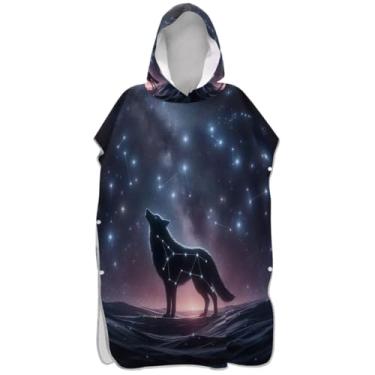 Imagem de Joisal Roupão de mudança para adultos, poncho de surfe, toalhas de banho com capuz, plus size, lobo, zodíaco, constelação, ponchos de praia para homens