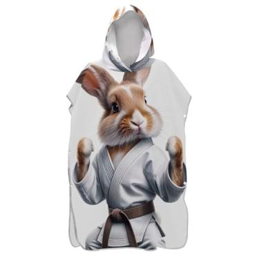 Imagem de TSENQUE Poncho de surfe coelhinho karatê coelho para adultos trocador com capuz toalha de natação reutilizável masculino poncho com capuz
