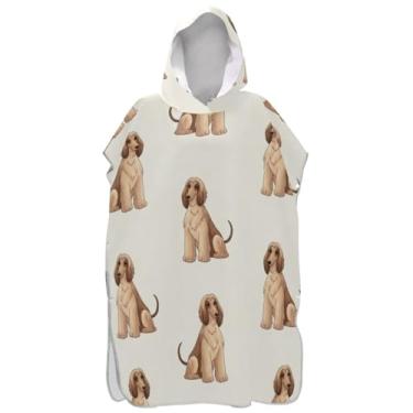 Imagem de Joisal Roupão de mudança de cachorro fofo bege para adultos, poncho de surfe, ponchos de praia reutilizáveis para homens, toalha de banho com capuz de praia