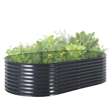 Imagem de Kit de cama de jardim galvanizado elevado com capa, canteiros elevados grandes resistentes à corrosão para vegetais e flores, canteiros elevados de metal resistente ao ar livre com estrutura reforçada