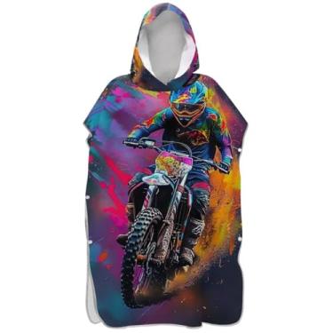 Imagem de Joisal Poncho de surfe para adultos trocador de roupa de praia com capuz toalha de banho absorvente ponchos de praia para homens cool colorido ciclista ciclista