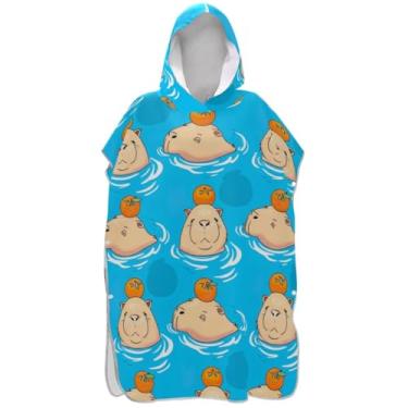 Imagem de Joisal Lindo poncho de surfe azul capivara para adultos trocador com capuz toalha de natação plus size ponchos femininos com capuz