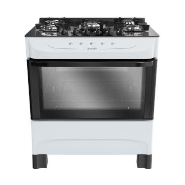 Imagem de Fogão 5 Bocas a Gás Mueller MFV5BB Mesa de Vidro e Acendimento Automático Branco Bivolt