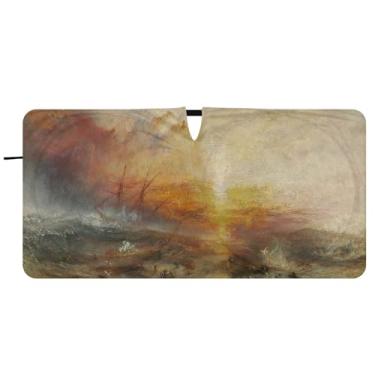 Imagem de J. M. W. Turner Pintura Navio escravo Guarda-sol personalizado para para-brisa Dobrável Caminhão Carro Persianas para Janelas Frontais Automotivo, 76.2 cm x 149.9 cm