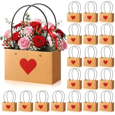 Imagem de Tinlade 24 peças de sacos de presente de flores de papel kraft para dia dos namorados, caixas de buquê marrom com alças, bolsa de flores retangulares com forro à prova d'água para Dia dos Namorados