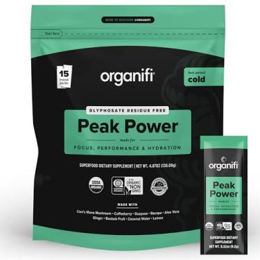 Imagem de Organifi Peak Power, pó pré-treino para apoiar a hidratação, com juba de leão e Guayusa