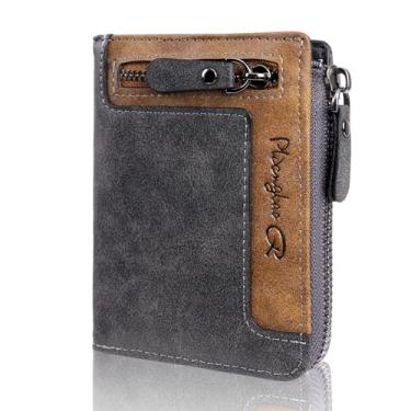Imagem de Carteira masculina retrô curta – Carteira masculina de couro sintético com zíper, carteiras modernas para dinheiro e cartões, carteiras masculinas marrons para presente, Cinza, Basic, Retrô