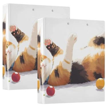Imagem de Bolas coloridas personalizadas de gato brincalhão, 3 fichários de 3,8 cm, 200 folhas, portfólio, pastas, impressão, anel redondo, fichário de escritório, 31,5 x 27 x 6 cm, 1 pacote