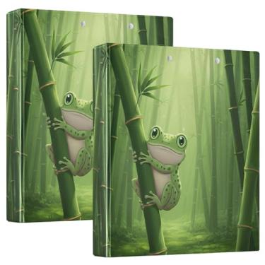 Imagem de Fichário fofo com 3 anéis de sapo de desenho animado verde bambu, 3 cm, comporta 200 folhas, pastas, portfólio portátil, fichário de receita de anel redondo, 31,5 x 27 x 6 cm, 1 pacote
