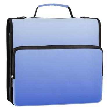 Imagem de Fichário rosa com 3 anéis de 3 argolas para serviço pesado, elegante, azul, gradiente real, com zíper, organizador e estojo para pasta de anel, bolsa para fichário de ensino médio com alça