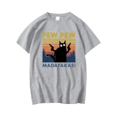 Imagem de Camiseta Masculina Engraçada Com Estampa De Gato, Manga Curta, Algodão