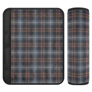 Imagem de Joitme Capas de cinto de segurança de carro cinza marrom xadrez chique, 16 x 16,5 cm, pacote com 2, capas de alça de assento de carro de bebê, capas para assentos de carro