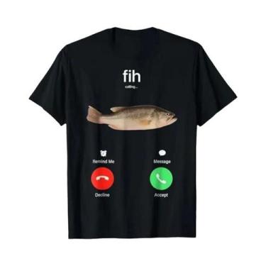 Imagem de Camiseta Divertida De Pescador Com Gráfico De Chamada Telefônica, Acei