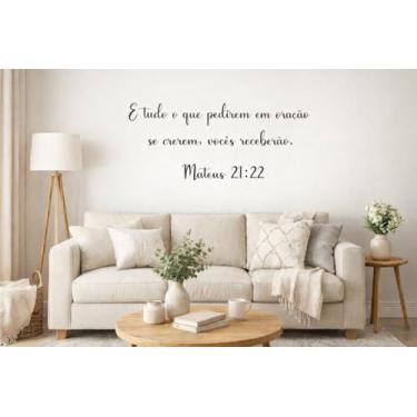 Imagem de Frase Placa Decorativa de Parede Sem Furar Mt. 21:22" E Tudo Que Pedirem Em Oração Se Crerem Vocês Receberão.