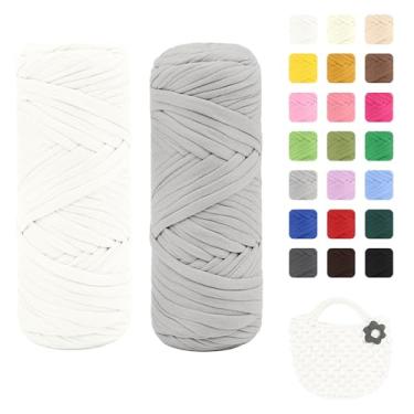 Imagem de Maxee Pacote com 2 fios de camiseta premium (200 g/75 m cada), linha de fita macia para crochê e tricô - cor intensa e fácil de cuidar