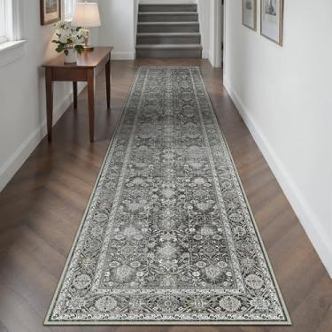 Imagem de PureCozy Tapete de corredor preto 2'6"x12' Vintage Area Carpet Hallway Longo Interior Cozinha Lavável Sala de Estar Pelo Baixo Tradicional Afligido Retro Accent Tapete Antiderrapante Lavanderia