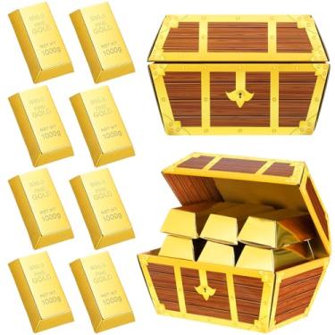 Imagem de Honoson 13 caixas de lembrancinhas de festa de pirata, 12 barras de ouro falsas e 1 caixa de papelão de baú de pirata para decoração de festa temática de cassino, suprimentos de decoração de festa com