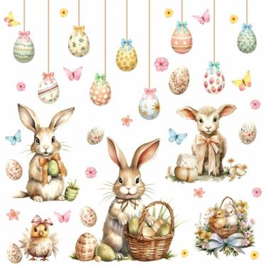 Imagem de Adesivos de parede de coelhinho da páscoa feliz Páscoa decalques de parede descascar e colar adesivos de ovos de pintinho de páscoa adesivos de festa de férias de primavera adesivos fofos de coelho