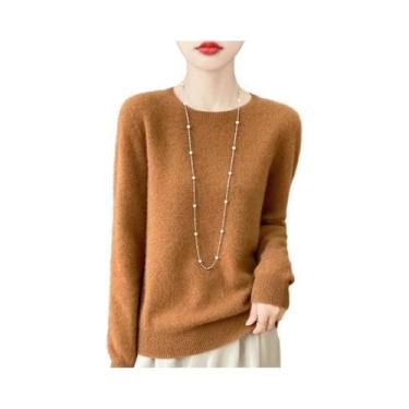 Imagem de Pulôver Feminino 100% Lã Merino Cashmere Com Gola O E Manga Longa, Mod