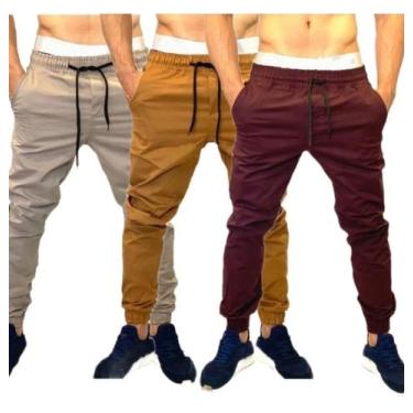 Imagem de kit 3 calças jeans jogger com elastano masculina jeans slim cores vari
