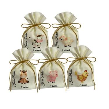 Imagem de 20 Saquinhos Lembrancinhas Personalizado Animais Fazendinha Sitio - AR