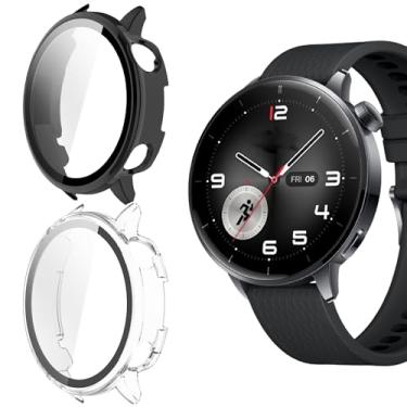 Imagem de Capa compatível com OnePlus Watch 3 de 43 mm, capa rígida de PC Lamshaw com protetor de tela de vidro temperado compatível com OnePlus Watch 3 43 (preto + transparente, para 1 relógio 3 de 43 mm)