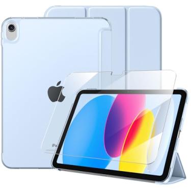 Imagem de Massten Capa para iPad (A16) 11ª geração 2025 com protetor de tela, capa para iPad 10.9 polegadas 2022 linda fina rígida translúcida traseira totalmente protetora com três dobras, azul celeste