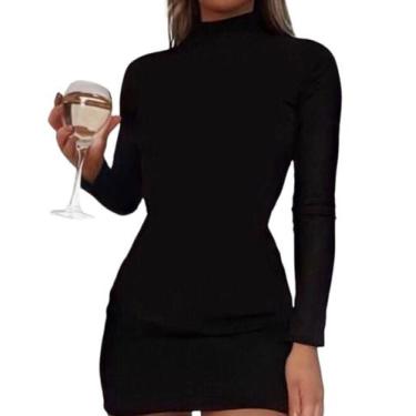 Imagem de Vestido Curto Justo Gola Alta Manga Longa Tubinho Colado - Vivi Rangel