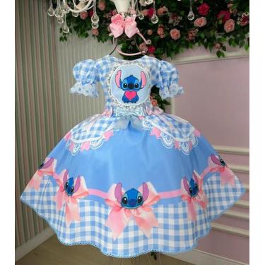 Imagem de Vestido Junino Tematico Luxo Lilo Stitch Azul Bebe - Tematicos Luxo, 4