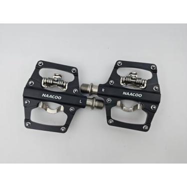 Imagem de NAACOO Pedais de bicicleta plataforma dupla compatíveis com pedais Shimano SPD Mountain Clipless, 3 rolamentos selados pedais de bicicleta leves para exercício de rotação ao ar livre Peloton Fit