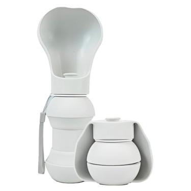 Imagem de Bebedouro Dobrável para Pets Silicone 300ml Flexível Cor Branco Portatil Para Passeios Viagens Compacto Cabe Na Bolsa