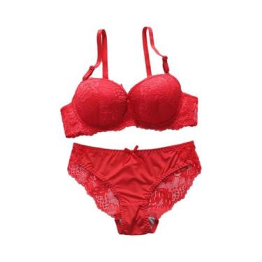 Imagem de Conjunto De Lingerie Sexy Feminina Com Sutiã Push up Floral De Renda E