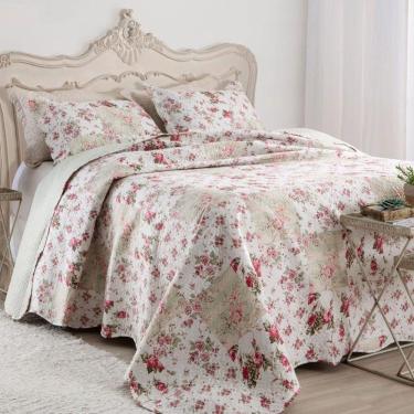 Imagem de Kit Cobre Leito Colcha Mix King Estampado Dupla Face Floral 3 Peças - Isabela