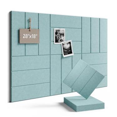 Imagem de Fluxynara Azulejos de feltro para quadro de avisos - 71 cm x 45 cm com 40 abas adesivas, quadro de cortiça alternativa para decoração de escritório, organizador de parede com alfinetes, pacote com 6