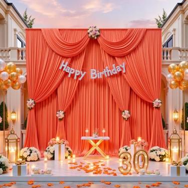 Imagem de Cortinas de fundo laranja sem rugas de 3 m x 15 m para festas, 10 painéis, cortinas de fundo de poliéster laranja de 1,5 m x 3 m, decorações de fundo para casamento, aniversário