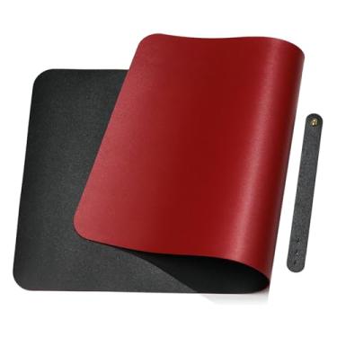 Imagem de Tapete de mesa grande de dupla face, 80 cm x 30 cm, mouse pad de couro PU, à prova d'água, tapete de mesa de couro para laptop, protetor para teclado e mouse para escritório e casa (vermelho + preto)